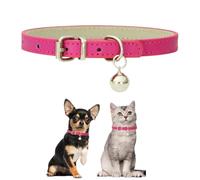 Small Dog Collar with Bell, Hot Pink Faux Leather Puppy Collar Girl with Bells Pu Basic Dog Collars for XXS XSmall Small Medium Pet Female Dogs Little Cats Tiny Animal, S