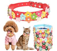 Small Dog Collar with Flower, Cute Pretty Fancy Cat Collar PU Leather Dogs Collar Girl Boy Adjustable for XSmall Small Medium Pet (Size S,Red-1)
