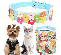 Small Dog Collar with Flower, Cute Pretty Fancy Cat Collar PU Leather Dogs Collar Girl Boy Adjustable for XSmall Small Medium Pet (Size S,Light Blue)