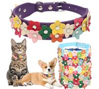 Small Dog Collar with Flower, Cute Pretty Fancy Cat Collar PU Leather Dogs Collar Girl Boy Adjustable for XSmall Small Medium Pet (Size M,Purple-1)