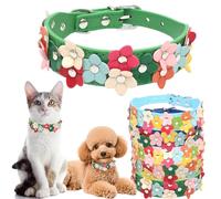 Small Dog Collar with Flower, Cute Pretty Fancy Cat Collar PU Leather Dogs Collar Girl Boy Adjustable for XSmall Small Medium Pet (Size XS,Green-1)