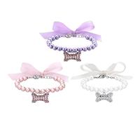 Small Dog Collars, 3Pcs Puppy Collar, Adjustable Kitten Collar with Rhinestone Bone & Pearl & Bow, Bling Pet Necklace, Cute Puppy Essentials for Pet Lovers