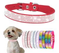 Small Dog Collars For Female Dogs Girls Cute Bling Rhinestone Puppy Collars Pretty Fancy Crystal Diamond Sparkling Glitter Cat Collars For Kitten XXS XS Small Medium Breed Pets, Red M