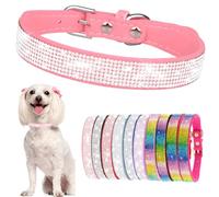 Small Dog Collars For Female Dogs Girls Cute Bling Rhinestone Puppy Collars Pretty Fancy Crystal Diamond Sparkling Glitter Cat Collars For Kitten XXS XS Small Medium Breed Pets, Pink M