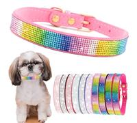 Small Dog Collars For Female Dogs Girls Cute Bling Rhinestone Puppy Collars Pretty Fancy Crystal Diamond Sparkling Glitter Cat Collars For Kitten XXS XS Small Medium Breed Pets, Colorful Pink M