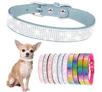 Small Dog Collars For Female Dogs Girls Cute Bling Rhinestone Puppy Collars Pretty Fancy Crystal Diamond Sparkling Glitter Cat Collars For Kitten XXS XS Small Medium Breed Pets, Light Blue M
