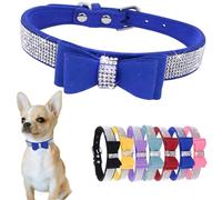 Small Dog Collars For Female Dogs Girls Cute Bling Rhinestone Puppy Collars With Bow tie Crystal Diamond Sparkling Glitter Cat Collars For Kitten XXS XS Small Medium Breed Pets, Dark Blue M