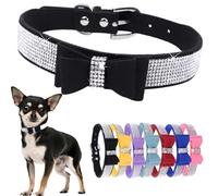 Small Dog Collars For Female Dogs Girls Cute Bling Rhinestone Puppy Collars With Bow tie Crystal Diamond Sparkling Glitter Cat Collars For Kitten XXS XS Small Medium Breed Pets, Black M