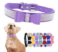 Small Dog Collars For Female Dogs Girls Cute Bling Rhinestone Puppy Collars With Bow tie Crystal Diamond Sparkling Glitter Cat Collars For Kitten XXS XS Small Medium Breed Pets, Purple M