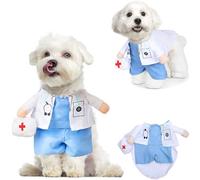 Small Dog Doctor Costume Halloween Cat Costume Funny Cosplay Doctor Coat Onesies Outfits for Puppy Kitten Cat Doctor Uniform Apparel Pet Jeans Christmas Clothes (Doctor Cat Costume, Small)