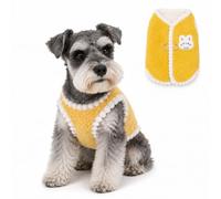 Small Dog Fleece Vest, Soft Warm Puppy Jacket with Cute Bunny Pattern, Cozy Pet Clothes with D-Ring Harness Design for Yorkie Chihuahua Maltese Poodle Small Dogs (Yellow, S)