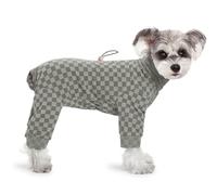 Small Dog Fleece Warm Coat,Classic Grid Puppy Winter 4-Legs Clothing Adjustable Waist Dog Jumpsuit Recovery Suit,Cold Weather Dog Onesie Anti-Shedding Pajamas for Puppy Small Medium Dog_S(Gray)