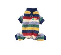Small dog four-legged suit, rainbow striped turtleneck thermal underwear, autumn and winter base layer, cute pet fashion clothing(Blue four legged suit,4XL)