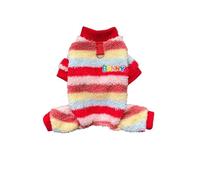 Small dog four-legged suit, rainbow striped turtleneck thermal underwear, autumn and winter base layer, cute pet fashion clothing(Red four legged suit,4XL)