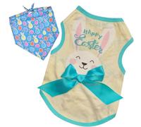 Small Dog Happy Easter Outfit Bunny Shirt & Bandanas Pet Cat Clothes Vest Yellow M