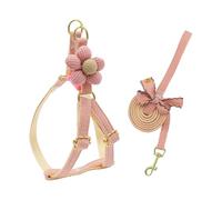 Small Dog Harness and Lead Set, Adjustable Cute Flower Bow Decorated Soft Nylon Puppy Harness with 150cm/60in Long Lead, for Small Dogs, Puppies, Cats, Walking Training (Pink, S (3-9lb))