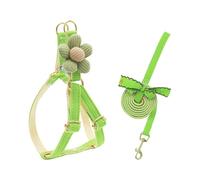 Small Dog Harness and Lead Set, Adjustable Cute Flower Bow Decorated Soft Nylon Puppy Harness with 150cm/60in Long Lead, for Small Dogs, Puppies, Cats, Walking Training (Green, S (3-9lb))