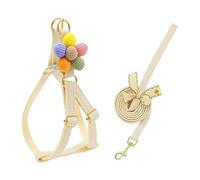 Small Dog Harness and Lead Set, Adjustable Cute Flower Bow Decorated Soft Nylon Puppy Harness with 150cm/60in Long Lead, for Small Dogs, Puppies, Cats, Walking Training (Beige, S (3-9lb))