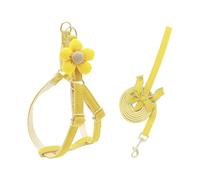Small Dog Harness and Lead Set, Adjustable Cute Flower Bow Decorated Soft Nylon Puppy Harness with 150cm/60in Long Lead, for Small Dogs, Puppies, Cats, Walking Training (Yellow, S (3-9lb))