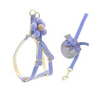 Small Dog Harness and Lead Set, Adjustable Cute Flower Bow Decorated Soft Nylon Puppy Harness with 150cm/60in Long Lead, for Small Dogs, Puppies, Cats, Walking Training (Blue, S (3-9lb))