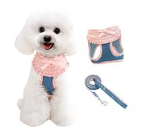 Small Dog Harness and Leash Set,Soft Mesh Breathable Dog Harness,Cute Bow Bibs Style Pet Step In Hanress for Cat Puppy Small Dogs_S(Pink)