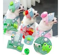 Small Dog Harness Dress with Leash Set No Pull Flowers Puppy Girls Vest Harnesses Cute Plaid Dresses with Bow Knot Female Pet Cat Chihuahua Harness D Ring for Walking Green S (A, XS)