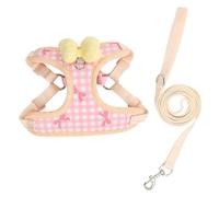 Small Dog Harness Leash Set,Adjustable No Pull Breathable Mesh Dog Vest Harness with 3D Bow,Cute Grid Bowknot Outdoor Walking Training Anti-Escape Set_S(Pink)