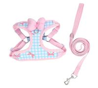 Small Dog Harness Leash Set,Adjustable No Pull Breathable Mesh Dog Vest Harness with 3D Bow,Cute Grid Bowknot Outdoor Walking Training Anti-Escape Set_XL(Blue)