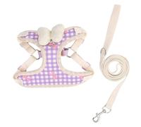 Small Dog Harness Leash Set,Adjustable No Pull Breathable Mesh Dog Vest Harness with 3D Bow,Cute Grid Bowknot Outdoor Walking Training Anti-Escape Set_L(Purple)