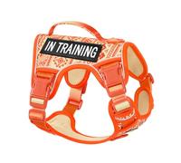 Small Dog Harness No Pull Pet Harness with Reflective Strip Soft Padded Handle Adjustable Harness for Walking Hiking Training Geometric Pattern Beagle Orange