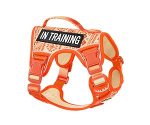 Small Dog Harness No Pull Pet Harness with Reflective Strip Soft Padded Handle Adjustable Harness for Walking Hiking Training Geometric Pattern Beagle Orange