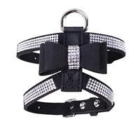 Small Dog Harness,Rhinestone Puppy Kitty Vest Harnesses Female Cute Fancy Sparkling Soft Pretty Crystal Diamond for XS Dog Pet Black XXS