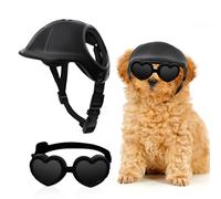 Small Dog Helmet and Goggles Set, UV Protection Sunglasses and Motorcycle Safety Hats, Adjustable Belt with Ear Hole for Dogs, Puppies,