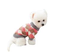 Small Dog Knitting Sweater Jumper,Dog Christmas Knitwear Pullover Cold Weather Pet Warm Coat for Puppy Small Medium Dog_L(Pink Grid)