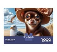 Small Dog on Beach 1000 Piece Jigsaw Puzzle for Adults Paper Material Seagull Sunny Coast Relaxation Focus Home Gift 38x26cm/1000pcs