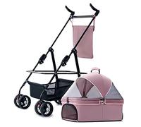 Small Dog Pram Pet Stroller for Cats/Dogs, Separable Dog Strollers for Small Medium Dogs Within 20kg, Pet Gear Dog Prams Pushchairs with Adjustable Awning, Zipperless Entry(Pink a)