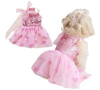 Small Dog Princess Dresses Sparkly Sequin Dog Cat Dress Heart Print Tulle Dress Cat Outfit Pet Costume for Yorkie Teddy Chihuahua Clothes (Heart-Sequin, L(4-5kg))