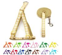 Small Dog Puppy Pet Cat Kitten Harness and Lead Set Pawprint Design Nylon Adjustable Chest Size 21-34cm and 120cm Leash Light Brown Khaki Beige