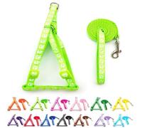 Small Dog Puppy Pet Cat Kitten Harness and Lead Set Pawprint Design Nylon Adjustable Chest Size 21-34cm and 120cm Leash Fluorescent Bright Green
