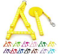 Small Dog Puppy Pet Cat Kitten Harness and Lead Set Pawprint Design Nylon Adjustable Chest Size 21-34cm and 120cm Leash Yellow