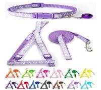 Small Dog Puppy Pet Collar Harness and Lead 3 Piece Set Pawprint Design Nylon Adjustable Neck Size 19-32cm and Chest Size 21-34cm with 120cm Leash Lilac Violet Light Purple