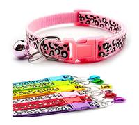 Small Dog Puppy Pet Collar Leopard Animal Print Design with Bell Nylon Adjustable Size 19-32cm Pink