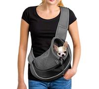 Small Dog Puppy Sling Carrier, Hands-Free Cat Carry Bag Mesh Pet Dog Papoose Pouch Tote Adjustable Padded Shoulder Pet Sling with Pocket & Collar Hook Pet Safety Carrier for Daily Walking Subway,L