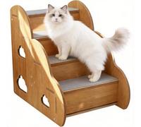Small Dog Steps for Bed, Wooden Cat Stairs for Old Cats, Pet cat Steps for Couch Sofa Windows,4-Step Ladder,18" L x 12" W x 16" H,Suitable for Height 16-19in