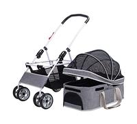 Small Dog Stroller Pet Carrier 2 in 1 Foldable Buggy for Dogs & Cats Rabbit, Puppy Stroller Travel Pram with Storage Basket,Adjustable Canopy, Dog Walk Trolley (Light Gray)