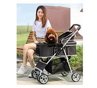 Small Dog Stroller Pet Carrier 2 in 1 Foldable Buggy for Dogs & Cats Rabbit, Puppy Stroller Travel Pram with Storage Basket,Adjustable Canopy, Dog Walk Trolley (Black)