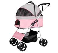 Small Dog Stroller Small Dogs 4 Wheels Rotate 360 Degrees with Brakes, Foldable Detachable Cat Stroller with Storage(Pink)