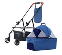 Small Dog Stroller Trolley Pet Travel Carriage, Cat Stroller Pet Strollers for Small Dogs, Detachable Pet Cart Dog Prams Pushchairs for Small Dogs / 2 Cats wiih Pocket Bag(Blue)