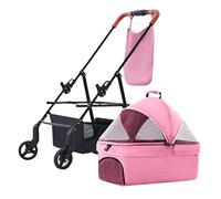 Small Dog Stroller Trolley Pet Travel Carriage, Cat Stroller Pet Strollers for Small Dogs, Detachable Pet Cart Dog Prams Pushchairs for Small Dogs / 2 Cats wiih Pocket Bag(Pink)