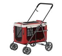 Small Dog Stroller Within 20kg, Premium Dog Strollers for Small Dogs Clearance Pet Gear Stroller No-Zip Pet Strollers for Cats/Dogs, Dog Pram Pushchair with Adjustable Awning(Red)